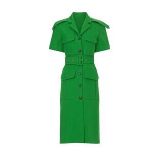 Victoria Beckham Belted Wool-gabardine Shirt Dress In Green